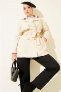One Shoulder Epaulette Buttoned Trench Coat Beige