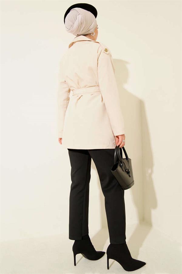 One Shoulder Epaulette Buttoned Trench Coat Beige