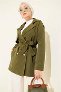 One Shoulder Epaulette Buttoned Trench Coat Khaki