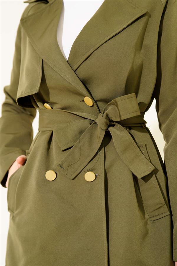One Shoulder Epaulette Buttoned Trench Coat Khaki