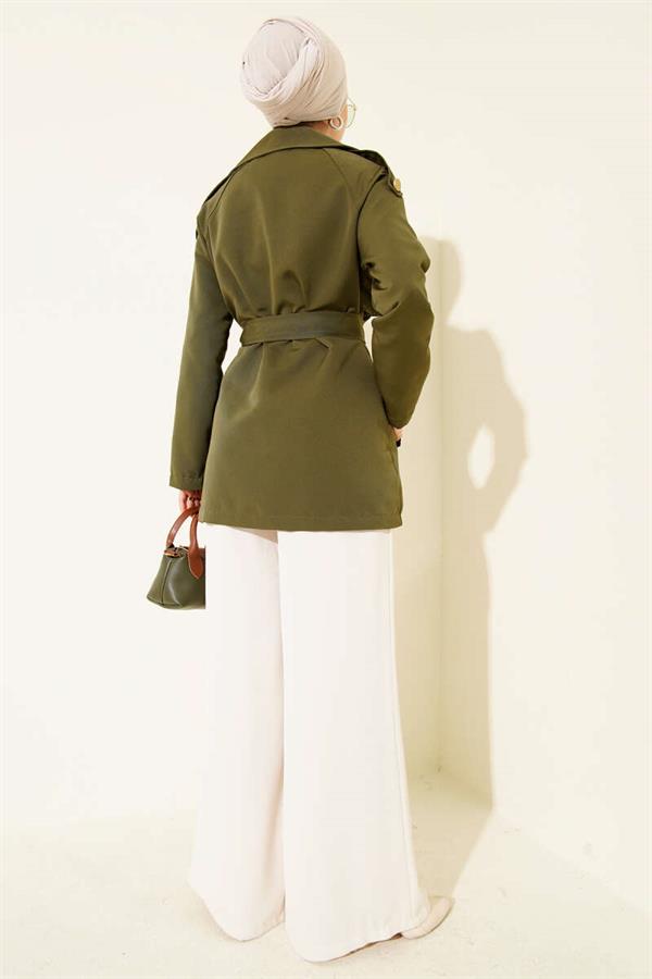 One Shoulder Epaulette Buttoned Trench Coat Khaki
