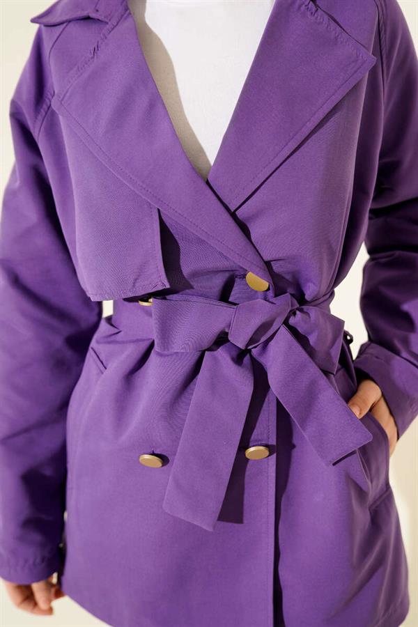 One Shoulder Epaulette Buttoned Trench Coat Lilac
