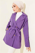 One Shoulder Epaulette Buttoned Trench Coat Lilac