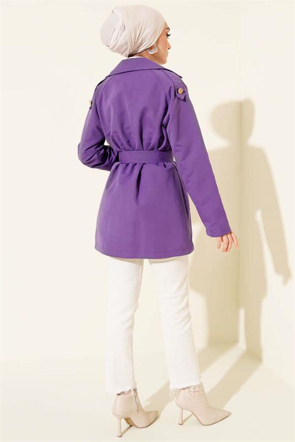 One Shoulder Epaulette Buttoned Trench Coat Lilac