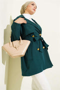 One Shoulder Epaulette Buttoned Trench Coat Emerald