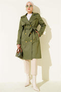 One Shoulder Epaulette Double Breasted Trench Coat Khaki