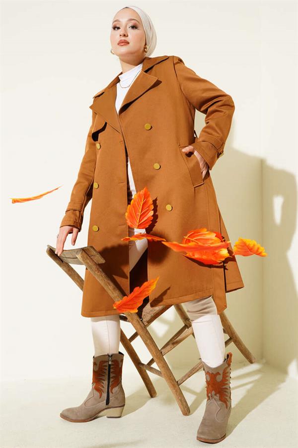 Single Shoulder Epaulette Double Breasted Trench Coat Tan