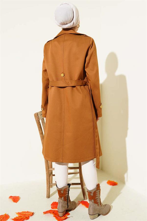 Single Shoulder Epaulette Double Breasted Trench Coat Tan