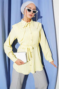One Shoulder Cape Belted Shirt Yellow