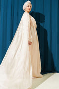 One-Shoulder Cape Embellished Evening Dress, Beige