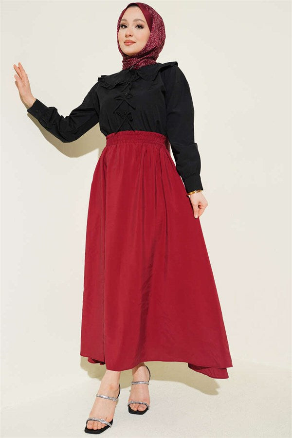 Tencel Pocketed Flared Skirt Burgundy