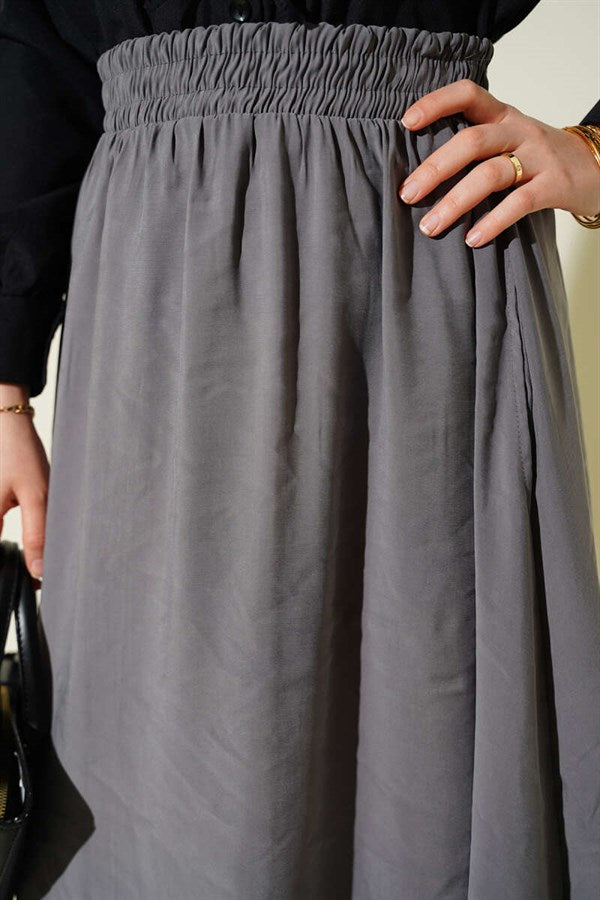 Tencel Pocketed Flared Skirt Grey