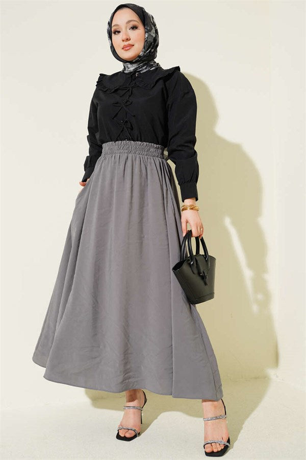 Tencel Pocketed Flared Skirt Grey