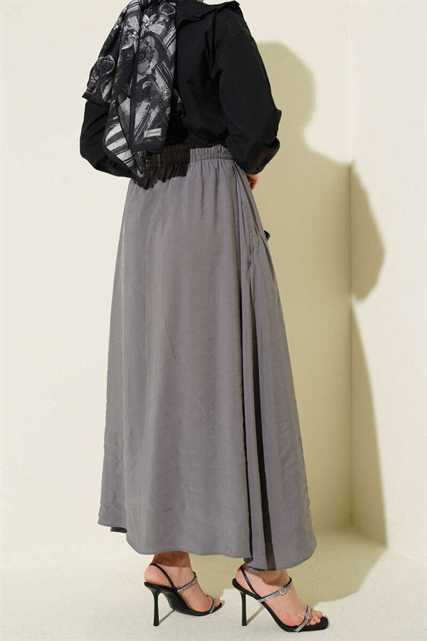 Tencel Pocketed Flared Skirt Grey