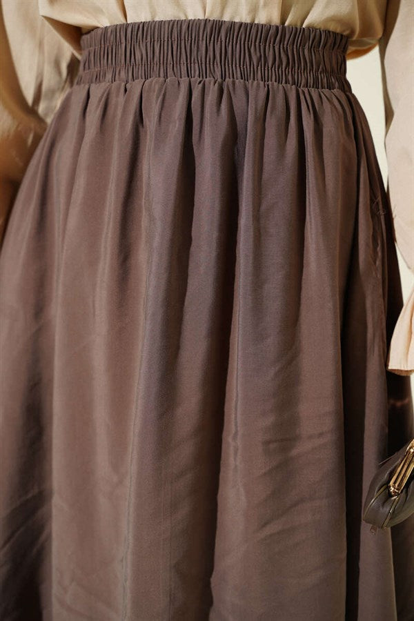 Tencel Pocketed Flared Skirt, Mink