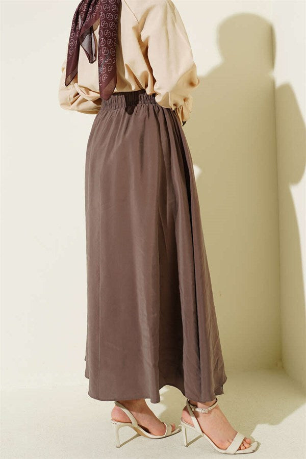 Tencel Pocketed Flared Skirt, Mink