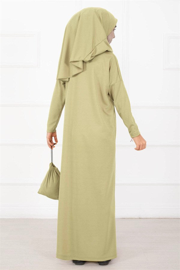 Children's Hijab Prayer Dress Green Olive