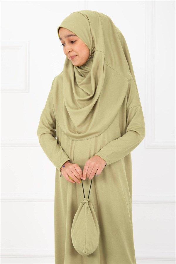 Children's Hijab Prayer Dress Green Olive