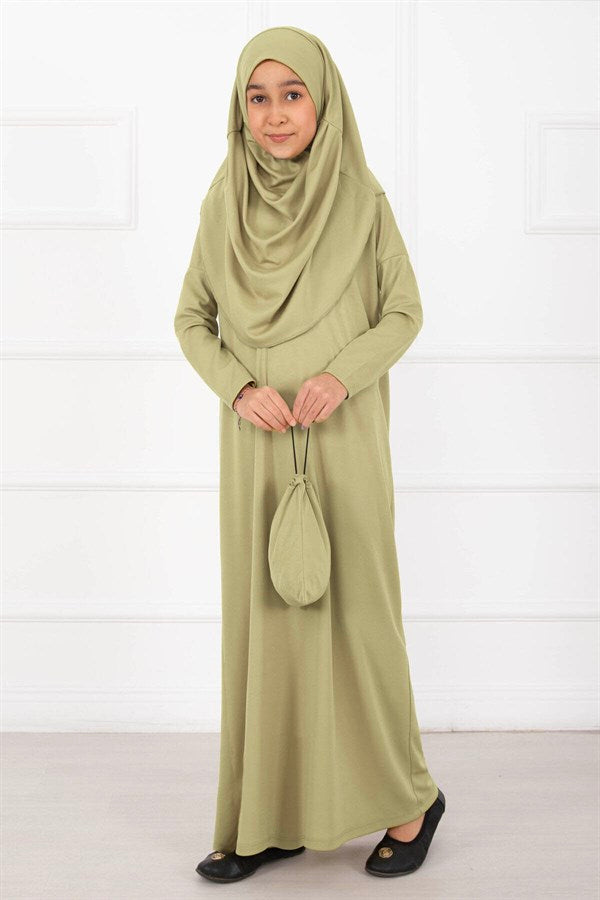 Children's Hijab Prayer Dress Green Olive