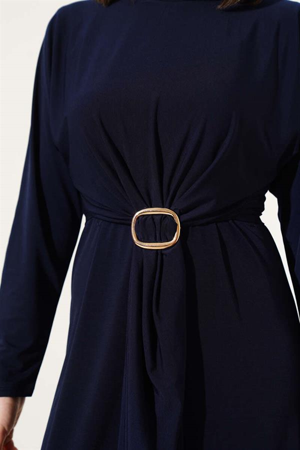 Double Buckled Sandy Dress Navy Blue