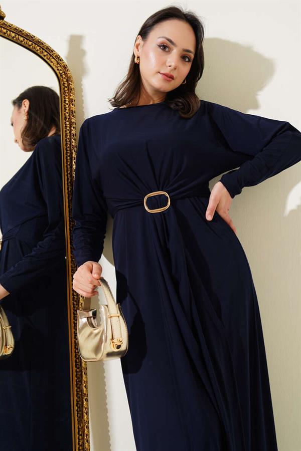 Double Buckled Sandy Dress Navy Blue