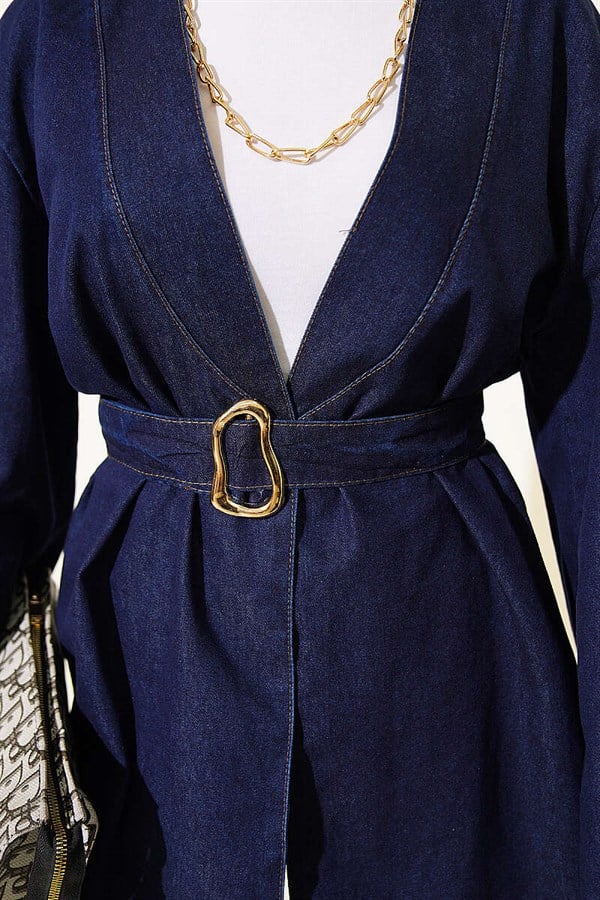 Navy Blue Denim 2 Piece Set with Buckle and Belt