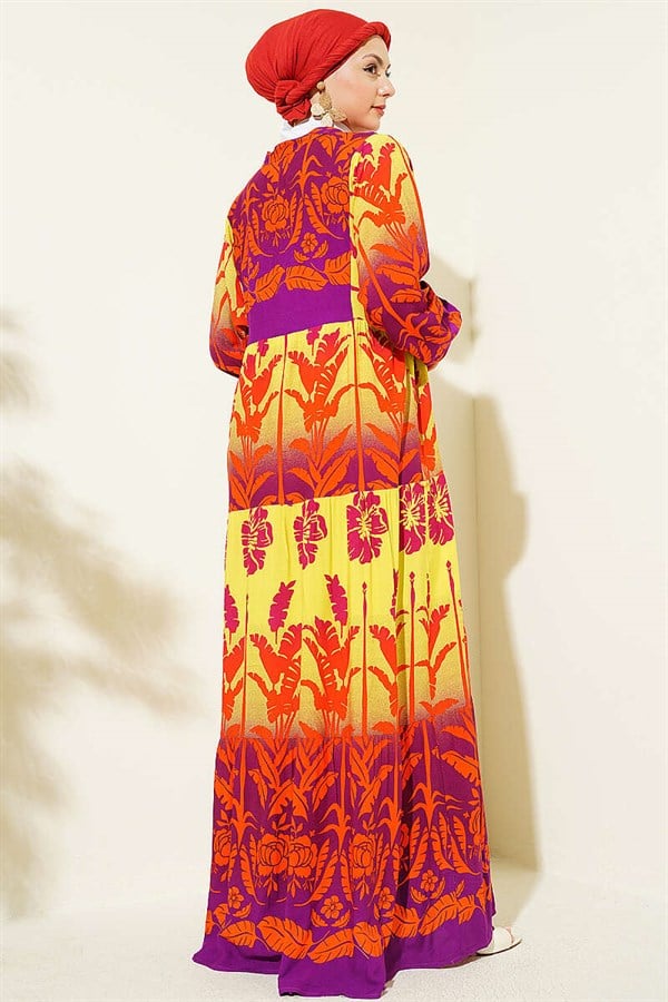 Tropical Patterned Half-Button Dress Purple