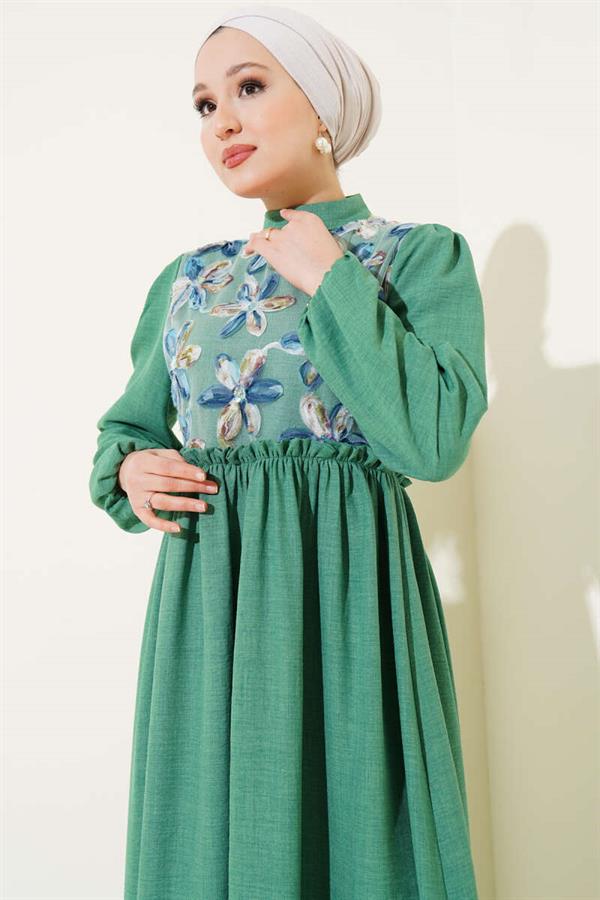 Tulle Floral Dress Green