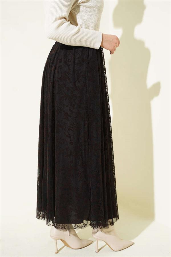 Tulle Floral Belted Skirt Coffee