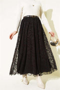 Tulle Floral Belted Skirt Coffee