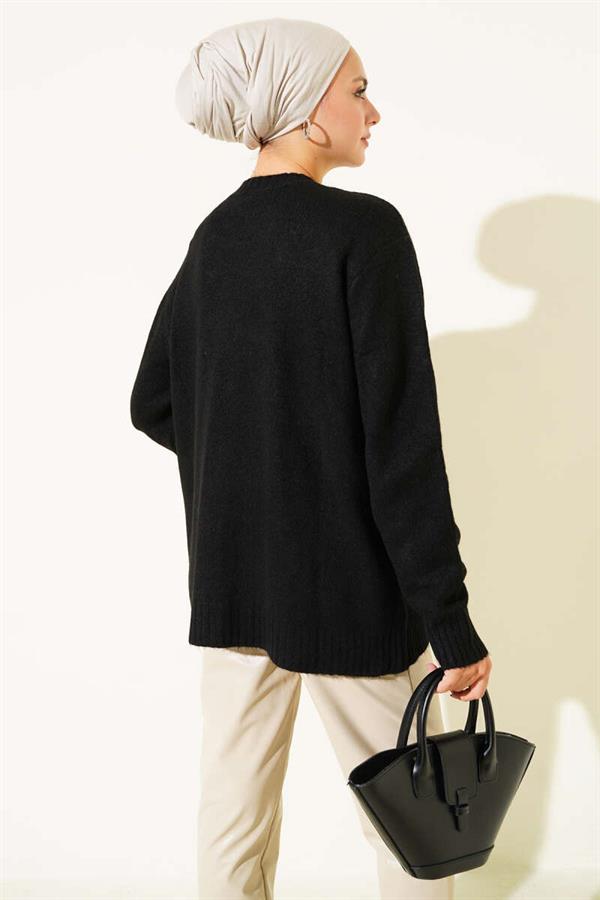 Tulle Floral Stoned Knit Tunic Black