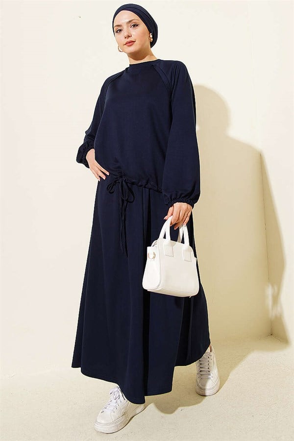 Navy Blue Lace-Up Tunnel Skirt Set