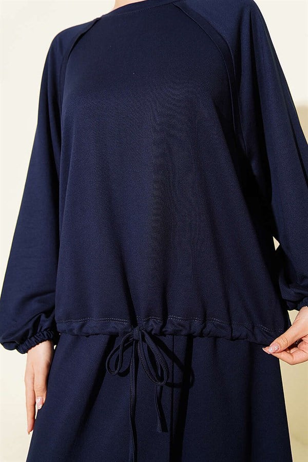 Navy Blue Lace-Up Tunnel Skirt Set
