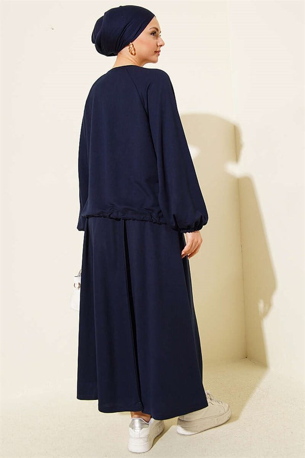 Navy Blue Lace-Up Tunnel Skirt Set