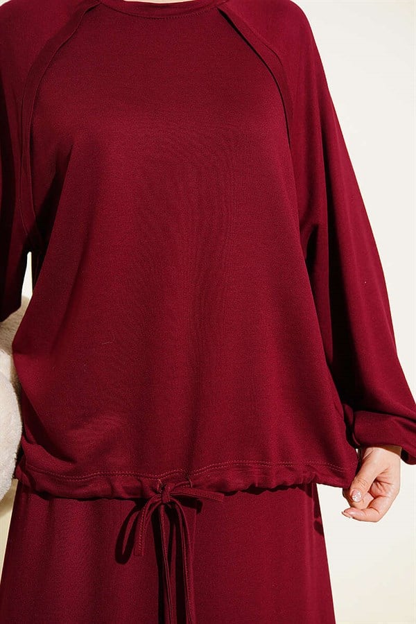 Tunnel-style lace-up Loisha Skirt 2 Piece Set, plum color.