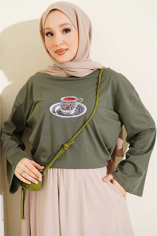 Turkish Coffee Print Tunic, Khaki
