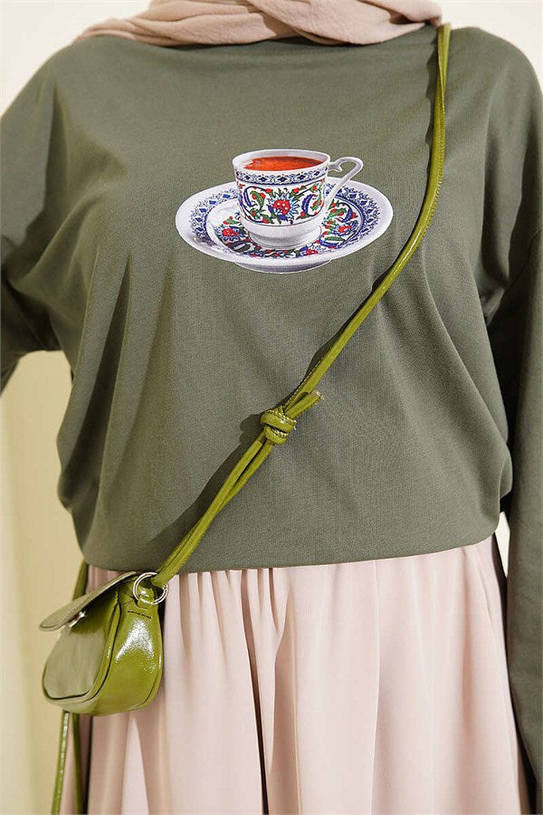 Turkish Coffee Print Tunic, Khaki