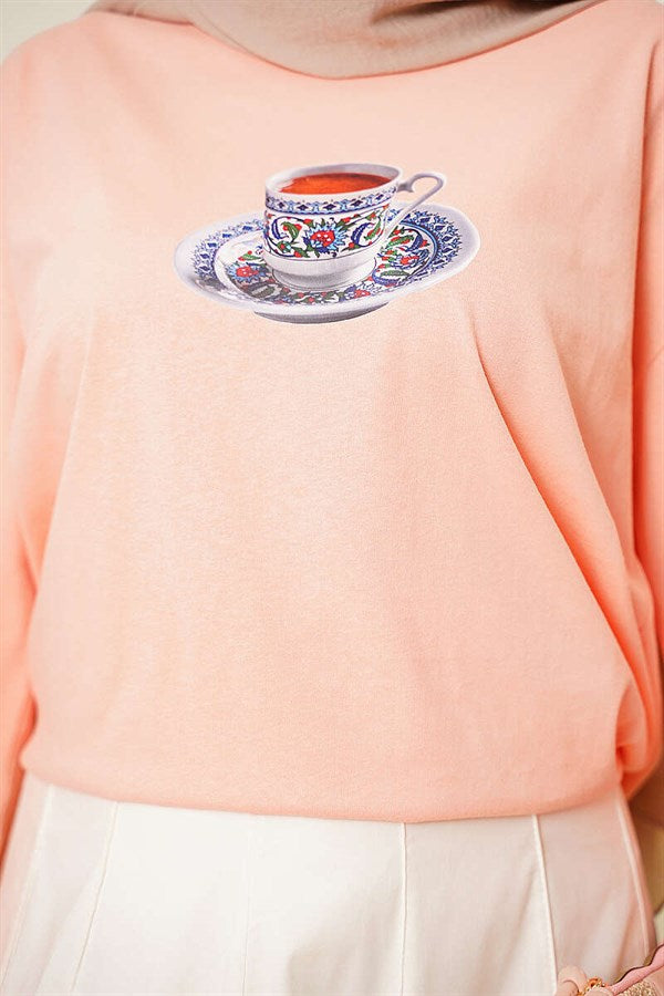 Turkish Coffee Print Tunic Salmon