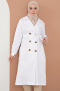 Three-Button Double-Breasted White Trench Coat