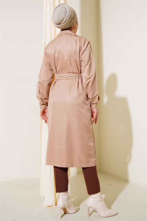Three-Button Double-Breasted Camel Trench Coat