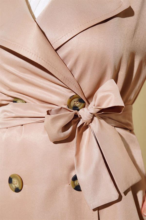 Three-Button Double-Breasted Camel Trench Coat