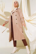 Three-Button Double-Breasted Camel Trench Coat