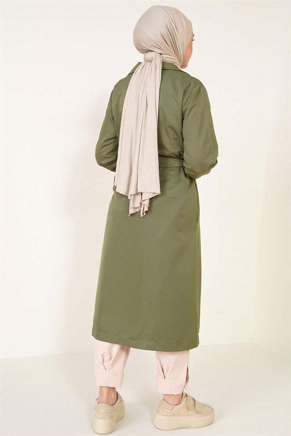 Three-Button Double-Breasted Khaki Trench Coat