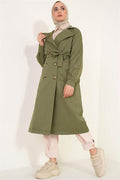 Three-Button Double-Breasted Khaki Trench Coat
