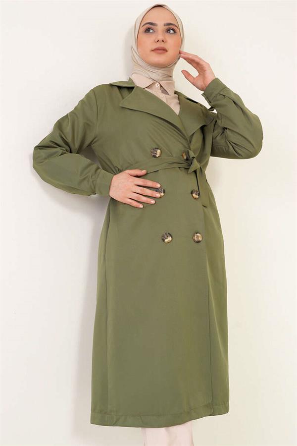 Three-Button Double-Breasted Khaki Trench Coat