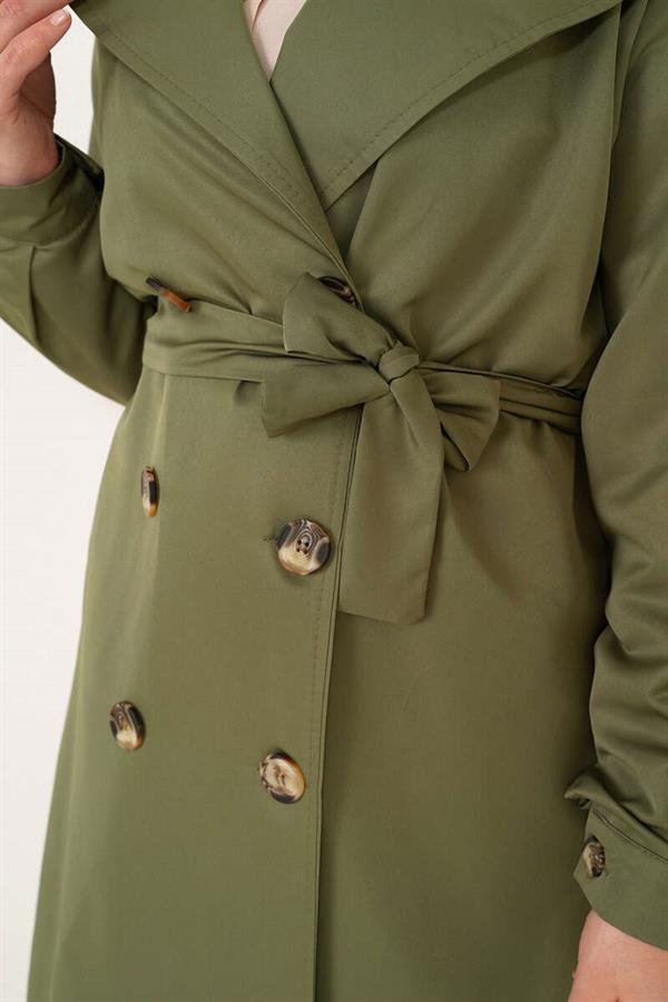 Three-Button Double-Breasted Khaki Trench Coat