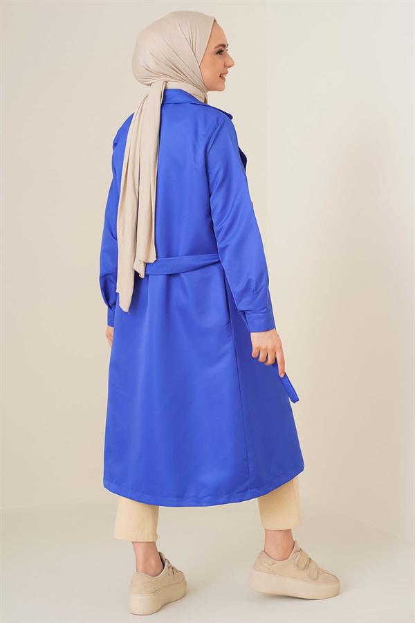 Three-Button Double-Breasted Trench Coat in Saxe
