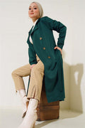 Three-Button Double-Breasted Emerald Trench Coat