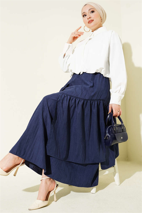 Three-Ruffle Skirt, Navy Blue