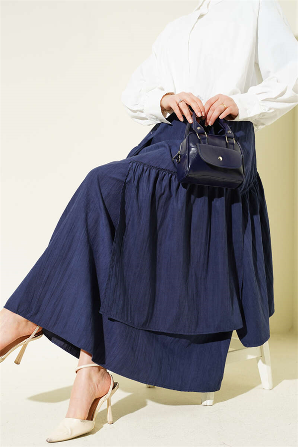 Three-Ruffle Skirt, Navy Blue
